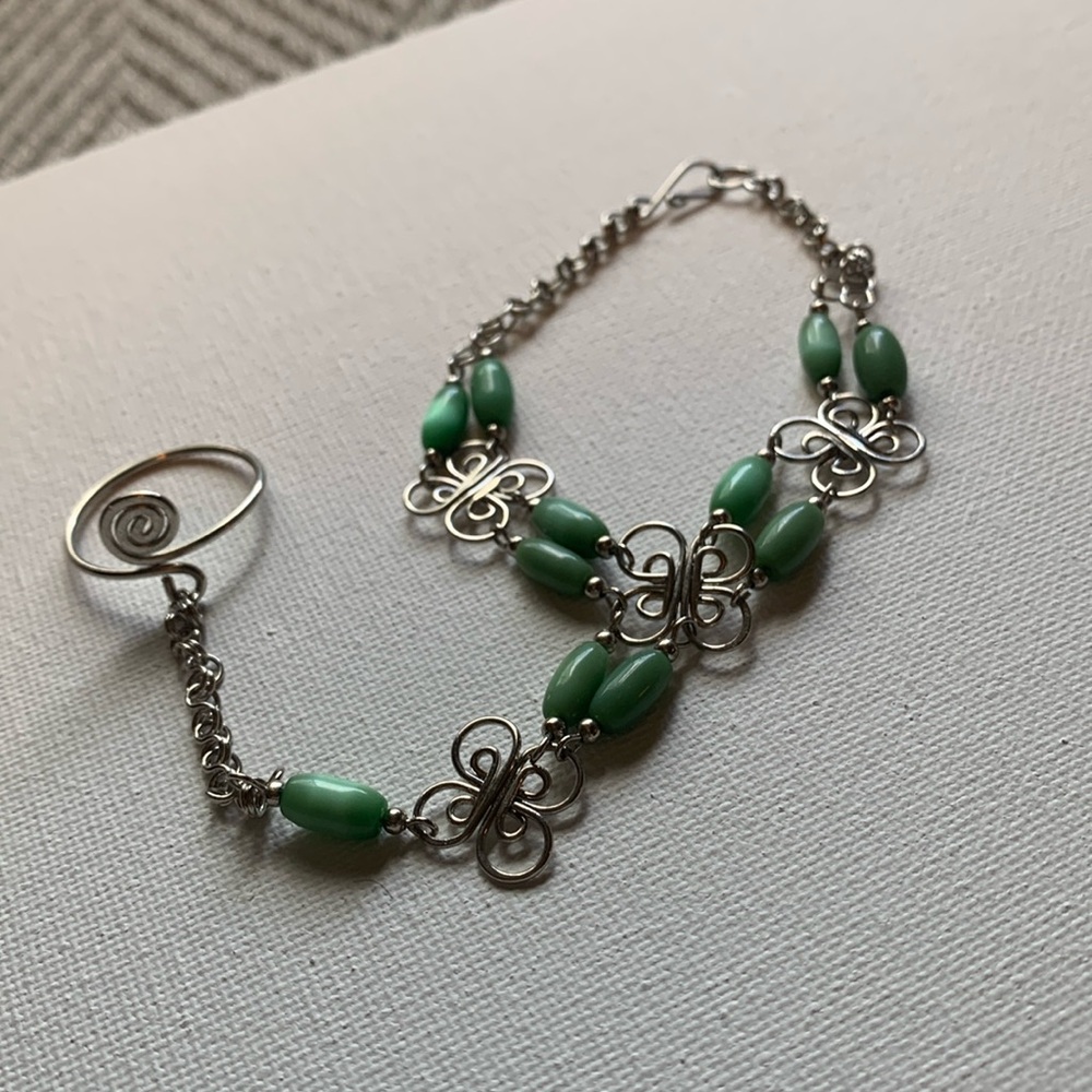 Green Stones & Butterflies Anklet
